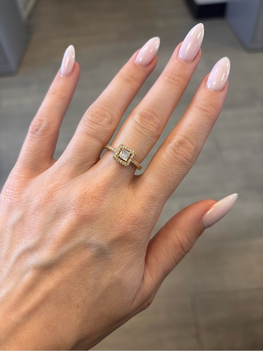 Gold Halo Square-Center Ring with Pavé Band - Gold size 6